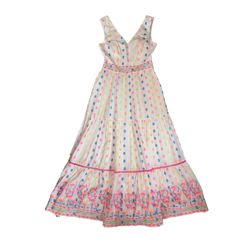 Lilly Pulitzer Maxi Dress Womens White Multi Color Polka Dot Embroidered Size 0 - Picture 2 of 9